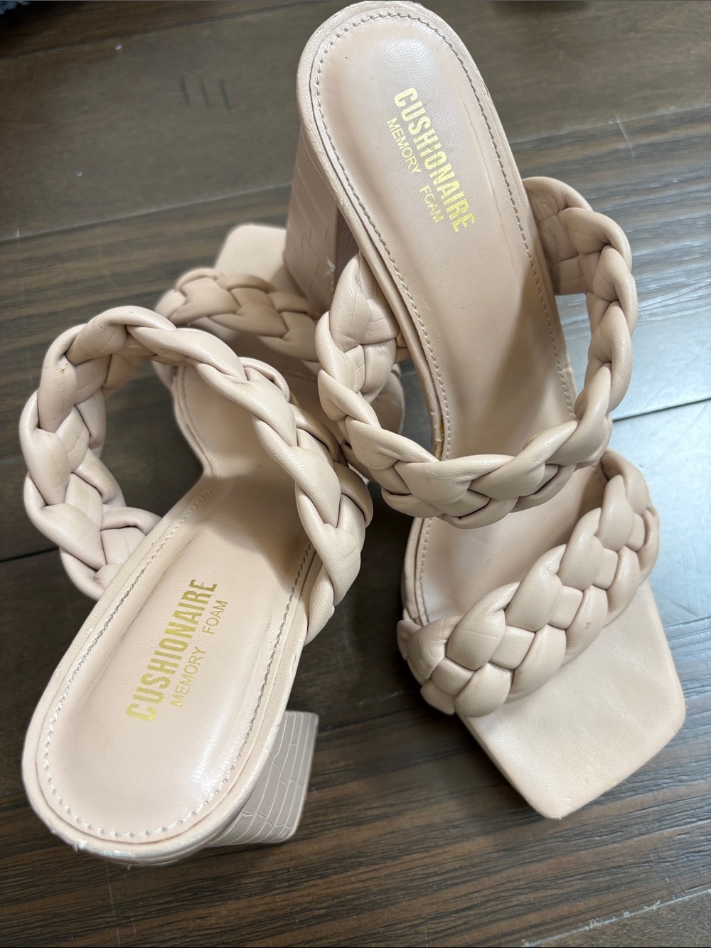 Cushionaire Braided Block Heel Mules in Nude